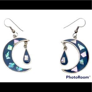 Alpaca Abalone Moon Earrings.